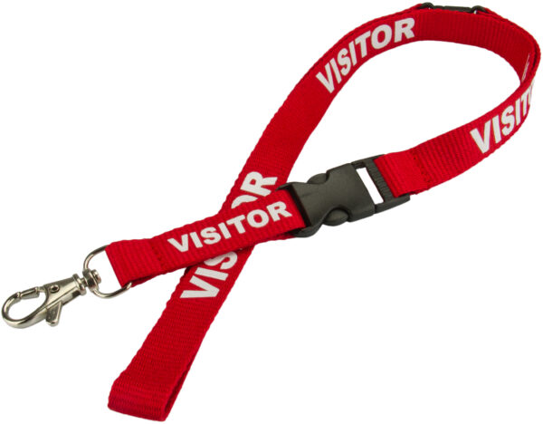 Twill Red Visitor Lanyards with Swivel Clip & Breakaway